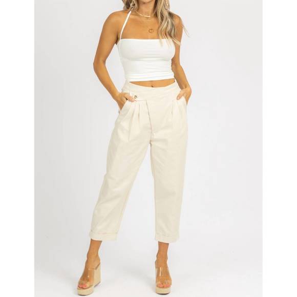 NEW MABLE woven asymmetrical button pants in cream - Picture 3 of 7